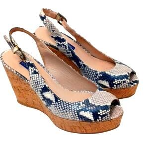 Stuart Weizmann Wedge Sandals Heels Sz 6.5 GRAY Roccia Snakeskin Cork Whimsigoth